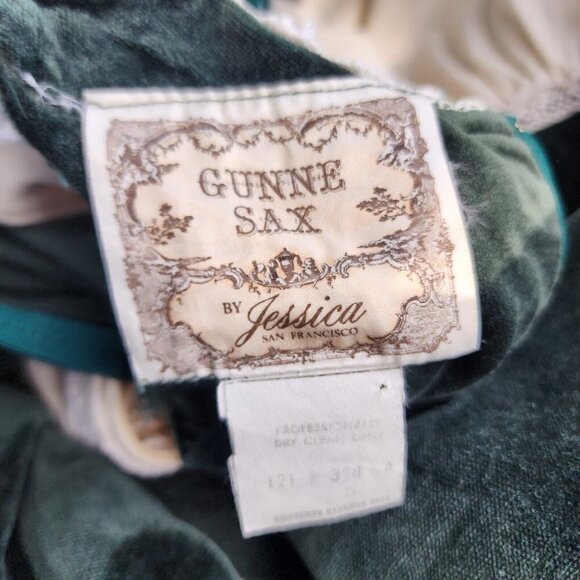 VTG GUNNE SAX PRAIRIE VELVET LONG SLEEVE LACE BOHO HIPPY DRESS GREEN IVORY 5 - Picture 12 of 16